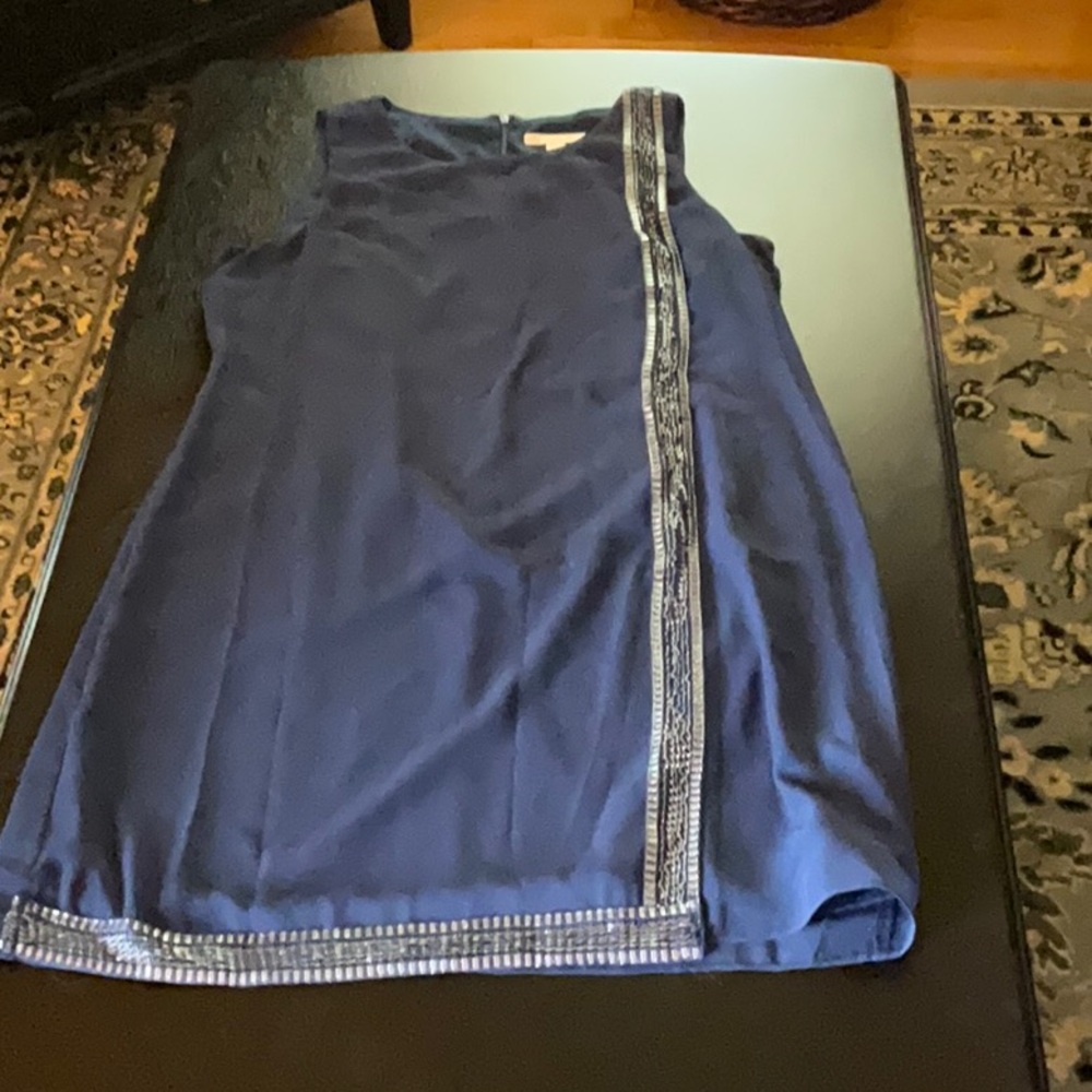 Navy Blue Sleeveless Dress with Silver Trim
